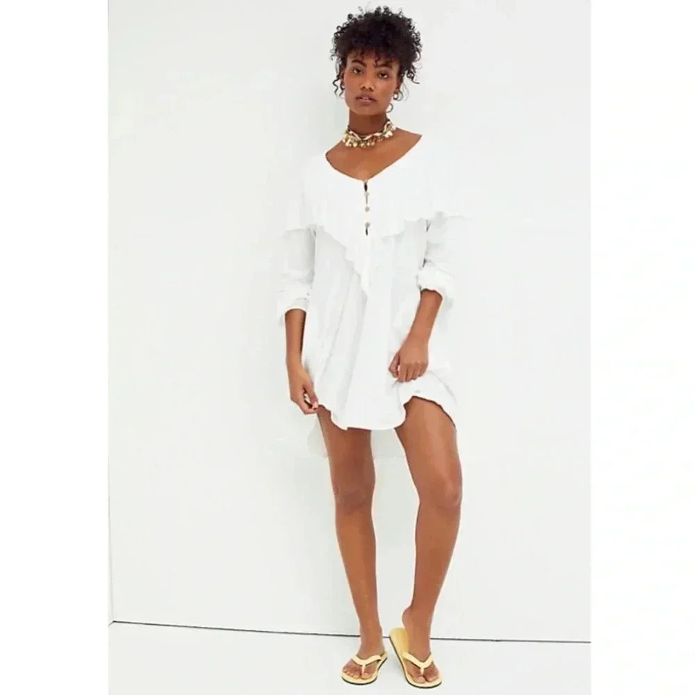 Free People FP Beach Aurora Mini Shirt Dress in Ivory